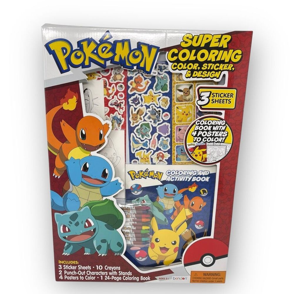 Pokémon Super Color Sticker & Design Activity Set with 4 Posters New Sealed